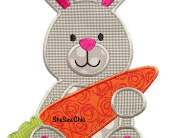 Bunny with Carrot- Perfect for Easter and Spring -  Digital Applique Embroidery Design (073)