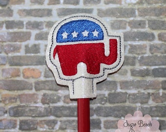 ITH Right Republican Elephant  Republican Pencil Topper Design Machine Embroidery - Bonus SVG Cut File Included!!