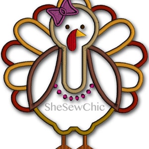 Girly Turkey Perfect for Fall and Thanksgiving Digital Applique Embroidery Design 082 image 2