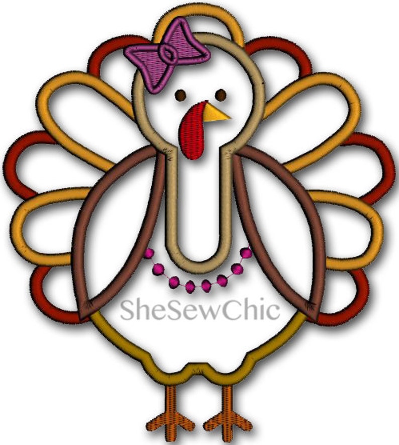 Girly Turkey Perfect for Fall and Thanksgiving Digital Applique Embroidery Design 082 image 2