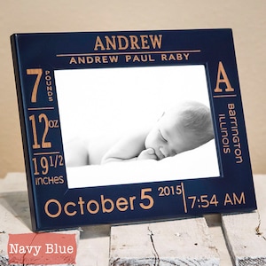 Personalized Birth Announcement Frame with Stats Gift for New Parents Newborn Picture Frame Nursery Decor Birth Information Frame image 1