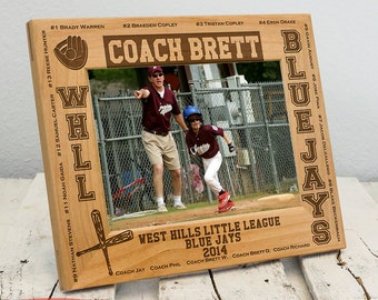 Personalized Wood Engraved Sports Team Picture Frame: Coach Gift