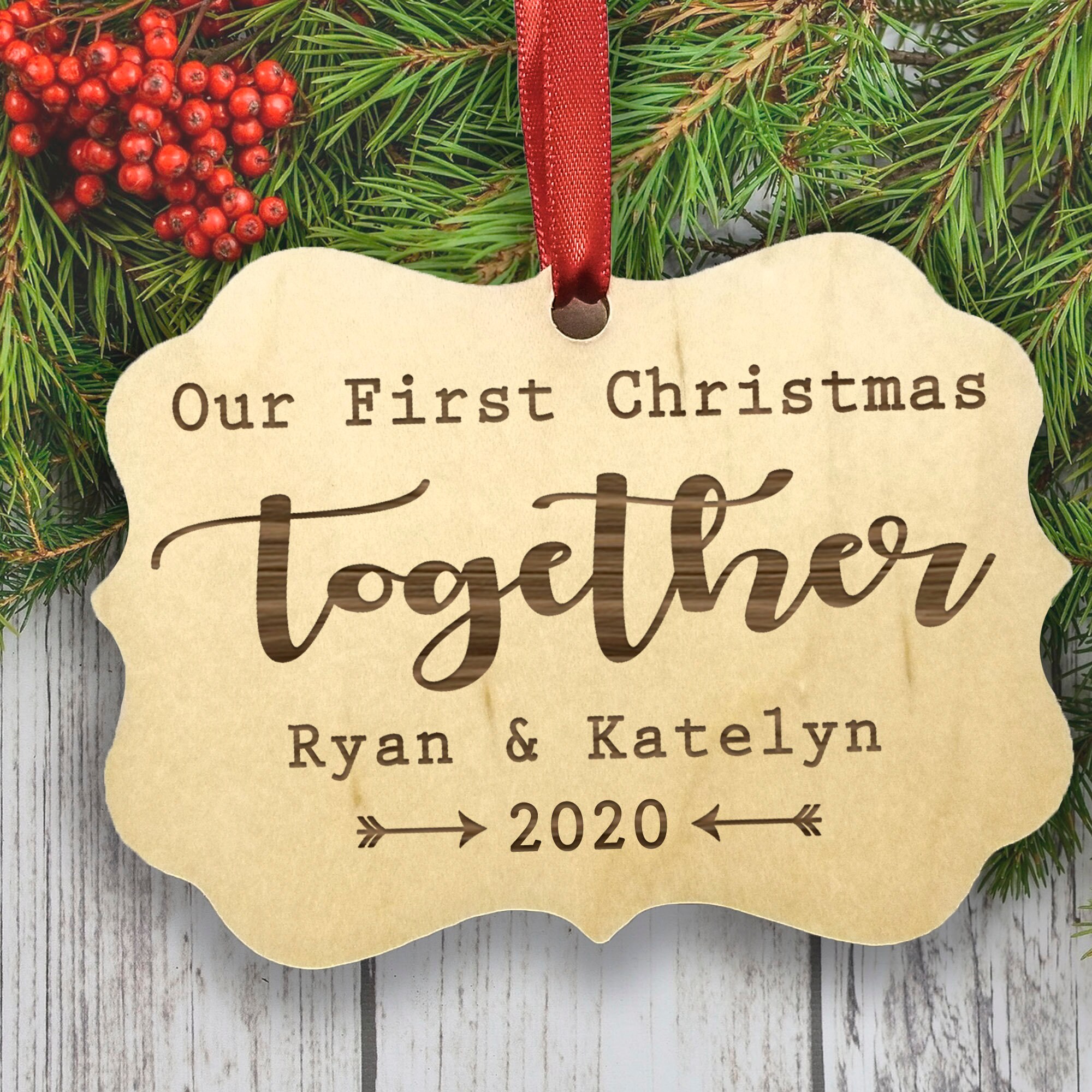 Stocking Gift Rustic Ornament Our First Christmas Ornament Couples Personalized Wooden Christmas Ornament First Christmas Together