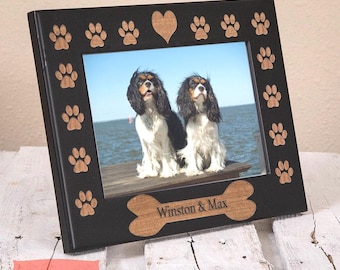 Personalized Dog Memorial Wood Frame | Laser Engraved Paw Print Photo Frame | Custom Pet Gift 4x6 5x7