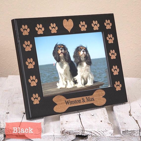 Personalized Dog Memorial Wood Frame | Laser Engraved Paw Print Photo Frame | Custom Pet Gift 4x6 5x7