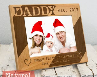 Personalized Dads First Christmas Picture Frame, 2022 Christmas Gift for Daddy from Baby, First Time Dad