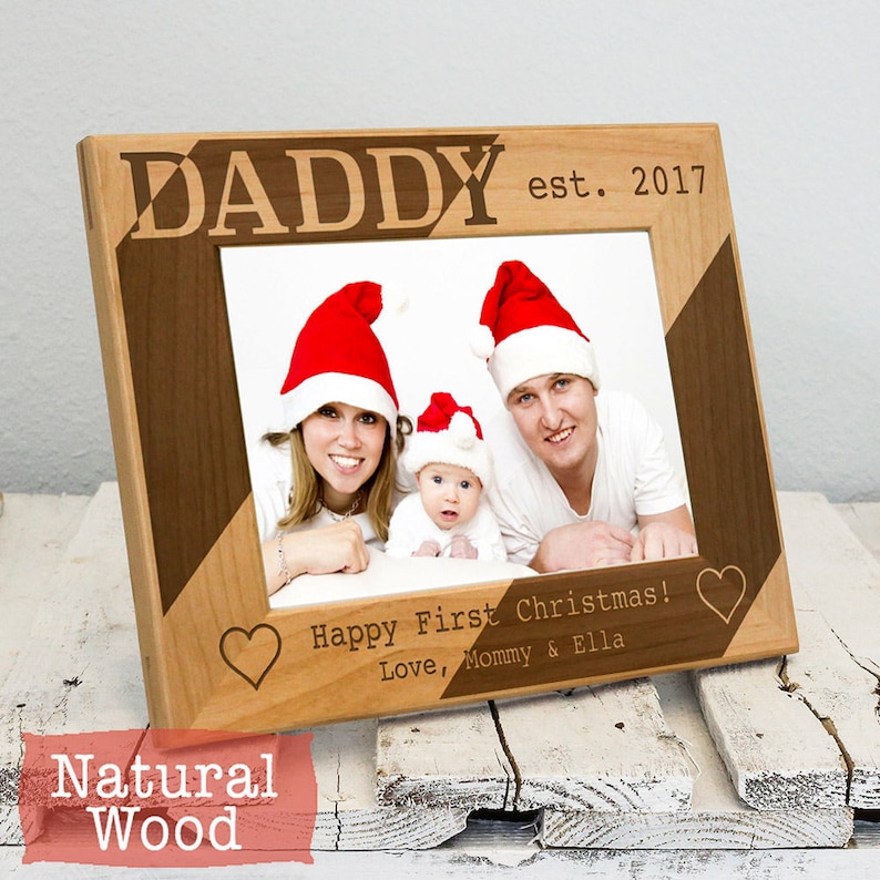 Personalized Dads First Christmas Picture Frame, 2022 Christmas Gift for Daddy from Baby, First Time Dad image 1