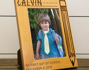 Personalized First Day of School Picture Frame: Laser Engraved Wood