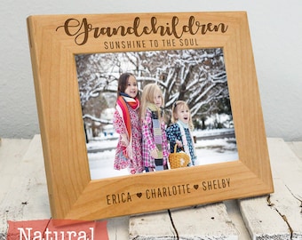 Personalized Grandchildren Wood Picture Frame | Engraved Names "Sunshine to the Soul" | Grandpa Grandma Gift 4x6 5x7