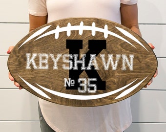 Personalized Football-Shaped Sign | Rustic Man Cave Sign | Football Player Sign | Gift for Football Dad or Player | Custom Football Sign