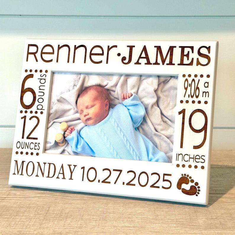 Birth Announcement Frame | Personalized Baby Picture Frame | New Parents Picture Frame | Nursery Picture Frame | Gift for New Parents - Baby Bild 4