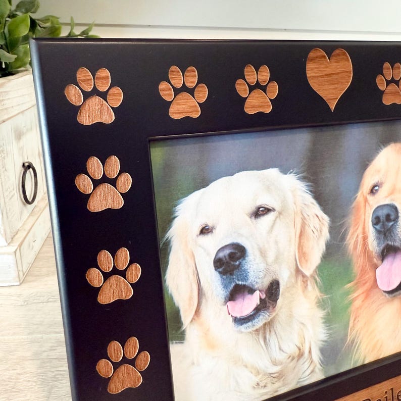 Personalized Dog Memorial Wood Frame | Laser Engraved Paw Print Photo Frame | Custom Pet Gift 4x6 5x7 image 3