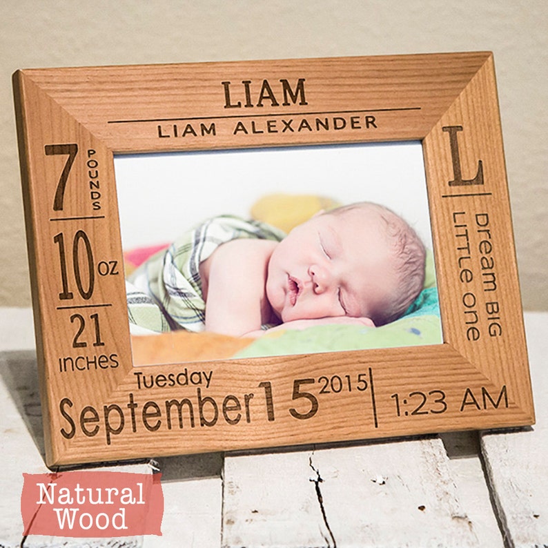Personalized Birth Announcement Frame with Stats Gift for New Parents Newborn Picture Frame Nursery Decor Birth Information Frame image 4