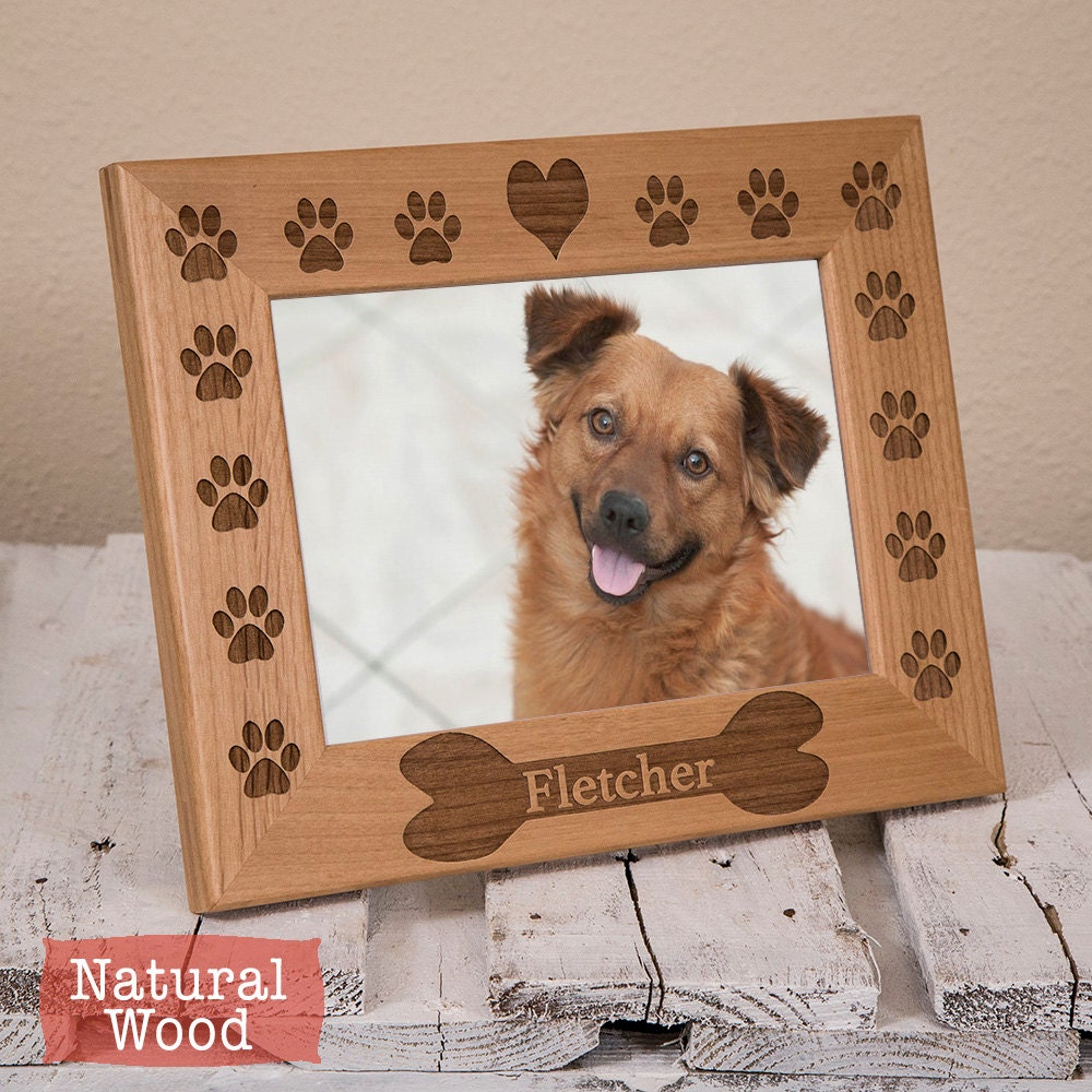 Dog Name Picture Frame Engraved on Wood Personalized Doggy 