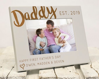 Personalized First Father's Day Solid Wood Picture Frame: Gift Box Included