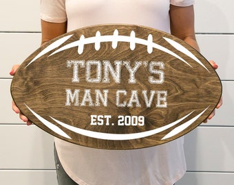 Personalized Man Cave Wood Plaque | Unique Fathers Day Gift 2022 | Football Sign for Man Cave | Football Season Decor