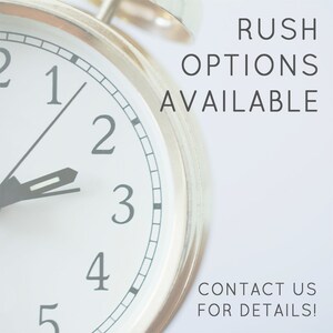 May include: A silver alarm clock with black hands and Roman numeral markings. The clock face reads "RUSH OPTIONS AVAILABLE CONTACT US FOR DETAILS!"