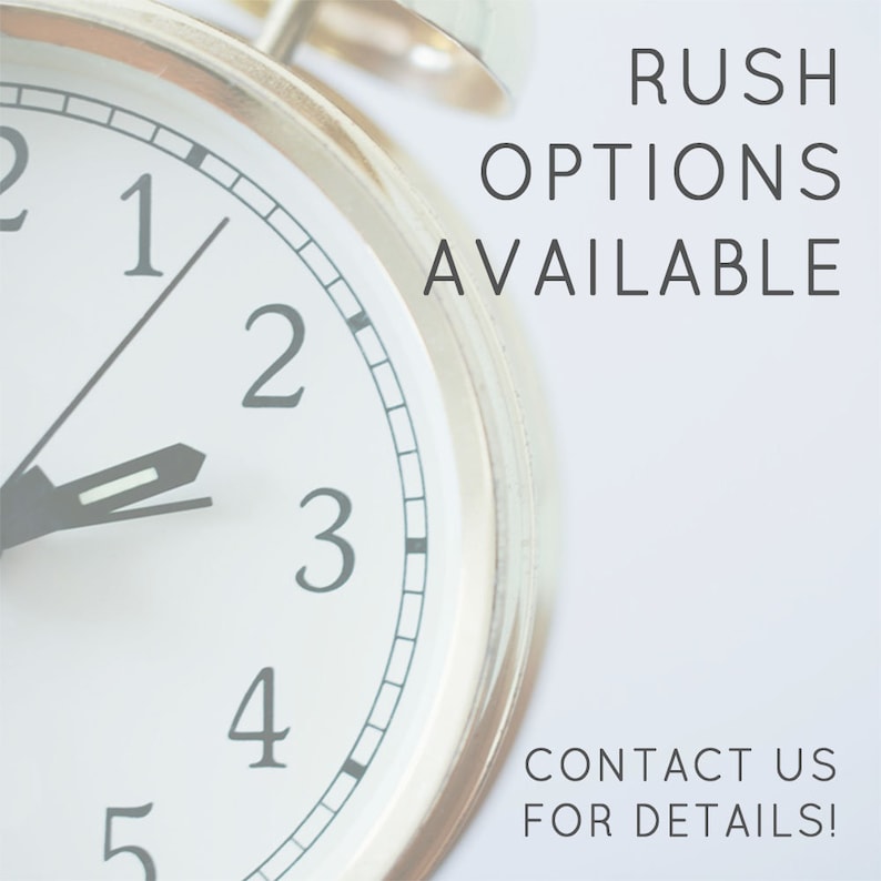 May include: A silver alarm clock with black hands and Roman numeral markings. The clock face reads "RUSH OPTIONS AVAILABLE CONTACT US FOR DETAILS!"