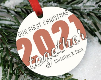 2021 Our First Christmas Ornament - First Christmas Together - Couples Personalized Metal Christmas Ornament - Stocking Gift