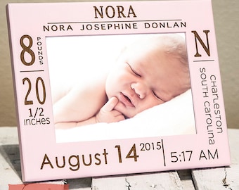 Personalized Birth Announcement Picture Frame w/ stats-Baby Name - Christmas Gift For Grandparents - Wood Engraved