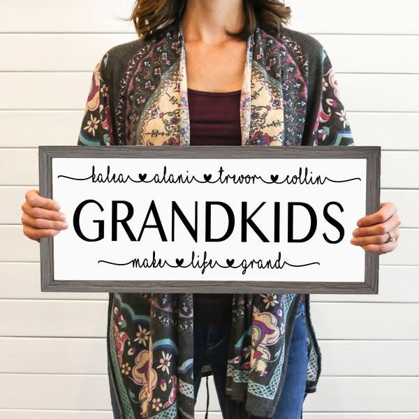 Personalized Grandparents Grandchildren Sign, Grandma Christmas Gift, 3 Designs, Wood Frame, Ready to Hang