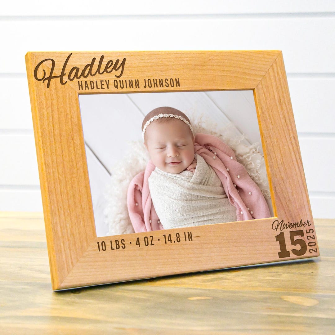 Personalized Baby Birth Stats Wood Frame | Engraved Nursery Gift ...