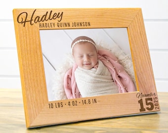 Personalized Baby Birth Stats Wood Frame | Engraved Nursery Gift | Custom Newborn Announcement 4x6 5x7
