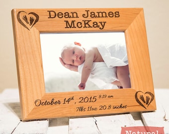 Personalized Birth Announcement Picture Frame with Stats - Newborn Picture Frame - Gift for New Parents - Nursery Picture - Wood Engraved