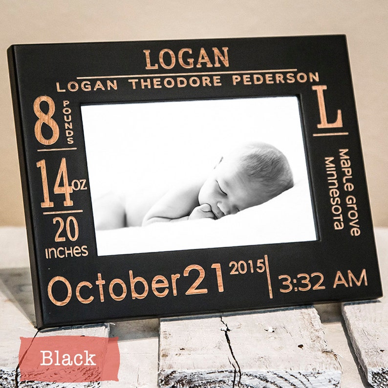Personalized Birth Announcement Frame with Stats Gift for New Parents Newborn Picture Frame Nursery Decor Birth Information Frame image 3