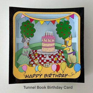 Carte de joyeux anniversaire, livre tunnel, téléchargement immédiat, carte à plusieurs niveaux, pique-nique, carte d'anniversaire à faire soi-même, gâteau d'anniversaire, carte faite main, amusante et colorée