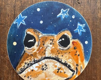 Grumpy Frog at Night Vinyl Sticker