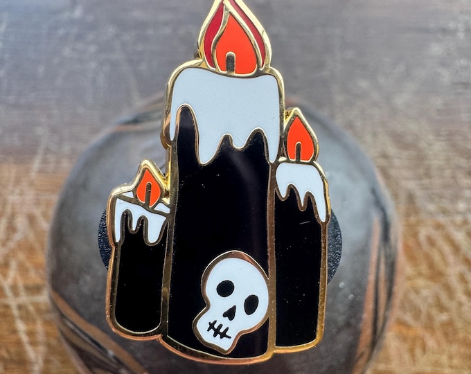 Toil & Trouble Hard Enamel Pin - Black Candle with Skull