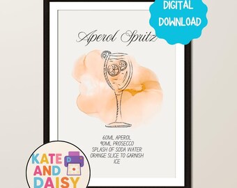 Impresión de la receta de Aperol Spritz: Arte mural de cócteles italianos (descarga digital)