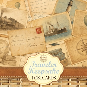 Vintage Traveler Postcards, Junk Journal, Travel Ephemera, Printable Postcards, Vintage Ephemera, Vintage Postcards, Printable Postcards