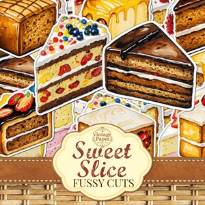Süße Stück Kuchen Fussy Schnitte, Junk Journal, Kuchen Ephemera, druckbare Kuchen Bild, Kuchen Junk Journal, Kuchen Sammelalbum, druckbare Kuchen