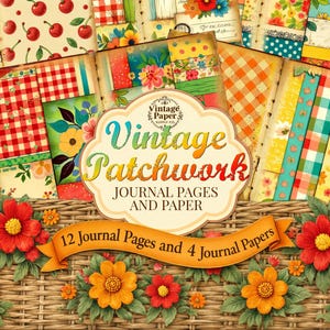 Páginas y papel de diario de patchwork vintage, imprimibles, para acolchado, álbum de recortes, descarga digital, kit de diario de recortes