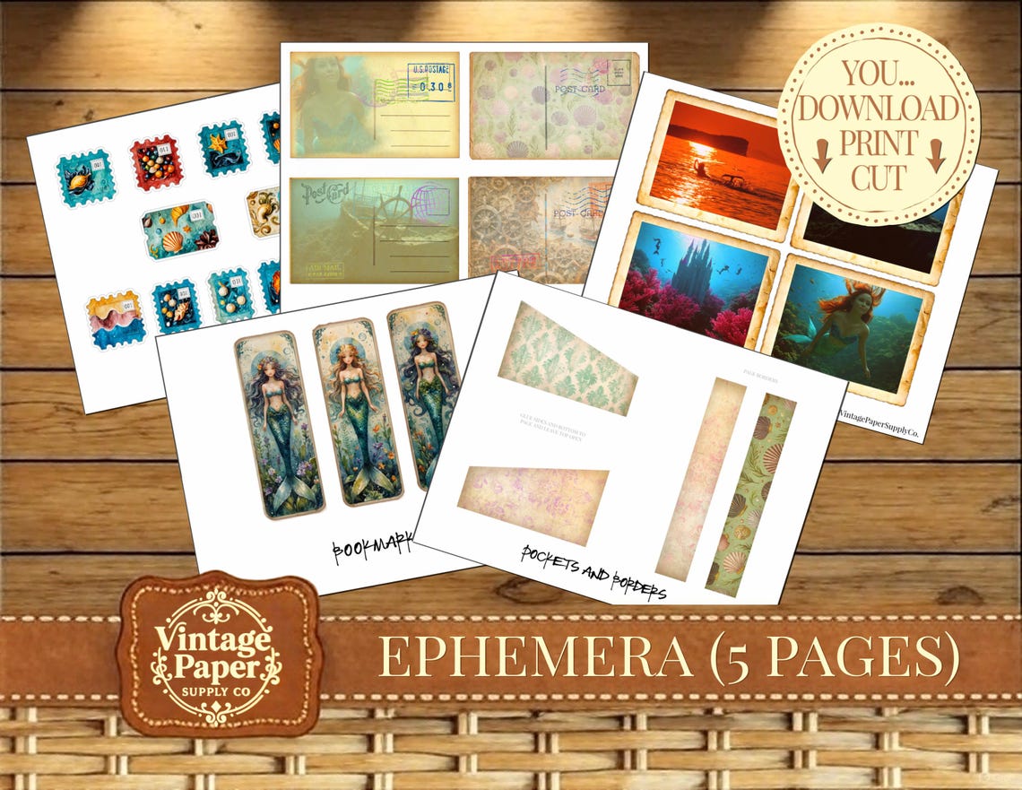 Mermaid Magic Junk Journal Kit, Digital Download, Printable, Ephemera ...