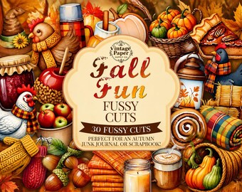 Kit de recortes para manualidades otoñales, material decorativo, para diario creativo, imprimible, otoño, imágenes prediseñadas, pegatinas, descarga digital, álbum de recortes, kit para diario creativo