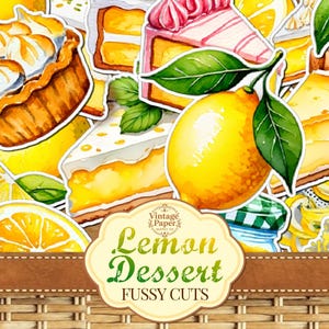 Lemon Dessert Fussy Cuts, Junk Journal, Lemon Ephemera, Printable Lemon Image, Chicken Junk Journal, Lemon Scrapbook, Printable Fruit