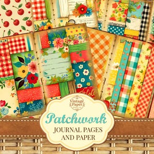Patchwork Journal Pages, Patchwork Journal Paper, Quilting Junk Journal, Quilting Scrapbook Paper, Vintage Journal Pages, Printable Download