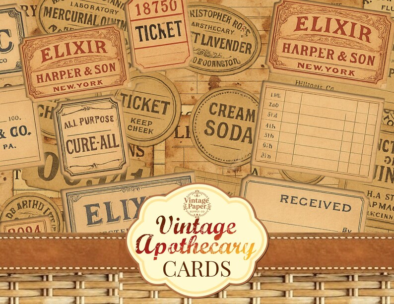 Vintage Apothecary Cards, Junk Journal, Apothecary Ephemera, Printable ...
