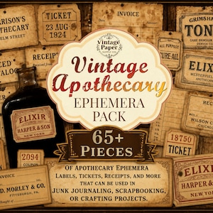 Vintage-Apotheker-Ephemera-Set, Junk-Journal, zum Ausdrucken, digitaler Download, Etiketten, Anhänger, Tickets, Junk-Journal-Kit