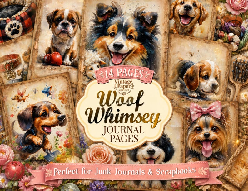 Woof Whimsey Journal Pages, Junk Journal Kit, Scrapbook, Printable ...