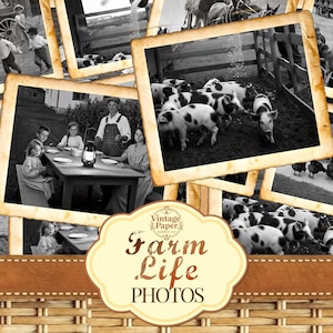 Photos de la vie à la ferme, Junk Journal Ephemera, Photos de scrapbooking, Photos de la ferme vintage, Image d'animaux de la ferme, Photos imprimables en noir et blanc