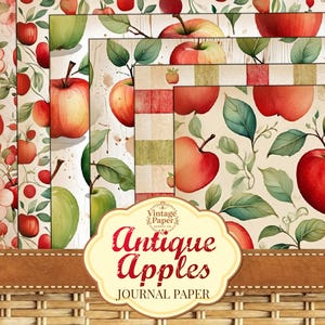 Antique Apples Shabby Paper, Junk Journal Paper, Scrapbook Paper, Apple Junk Journal, Apple Print, Fall Junk Journal, Apple Scrapbooking