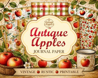Antique Apples Shabby Paper, Junk Journal, Printable, Scrapbook Paper, Digital Download, Apple, Scrapbooking, Crafting, Autumn, Fall