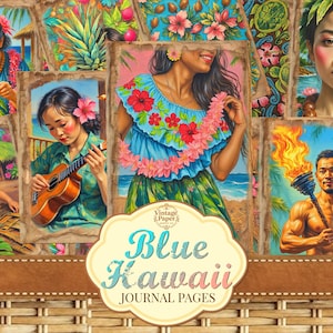 Blue Hawaii Journal Pages, Digital Download, Tropical Printables, Island Theme, Scrapbook Craft, Printable Junk Journal