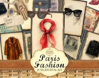 Paris Fashion Junk Journal Kit, Digital Download, Ephemera Pack, Paris, Junk Journal, Vintage Fashion, Scrapbook, Glamour
