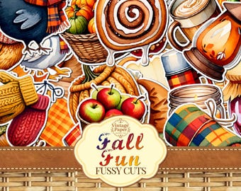 Recortes de otoño, paquete de efímeros, diario de recortes, imprimible, imágenes de otoño, imágenes prediseñadas, pegatinas, etiquetas, descarga digital, álbum de recortes de otoño, etiquetas