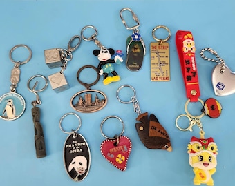 Lot of 12 Vintage Souvenir Keychains, Travel Destinations